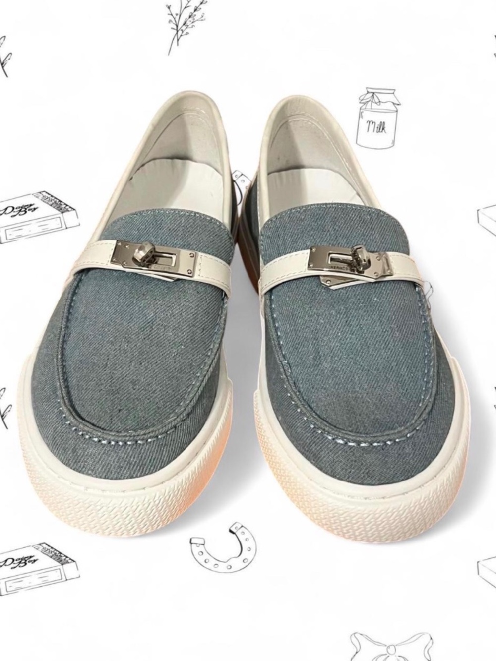 Hermes Game Slip On Sneakers Denim with Leather SZ 38